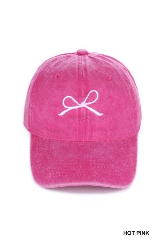 Ribbon Bow Embroidery Washed Hat