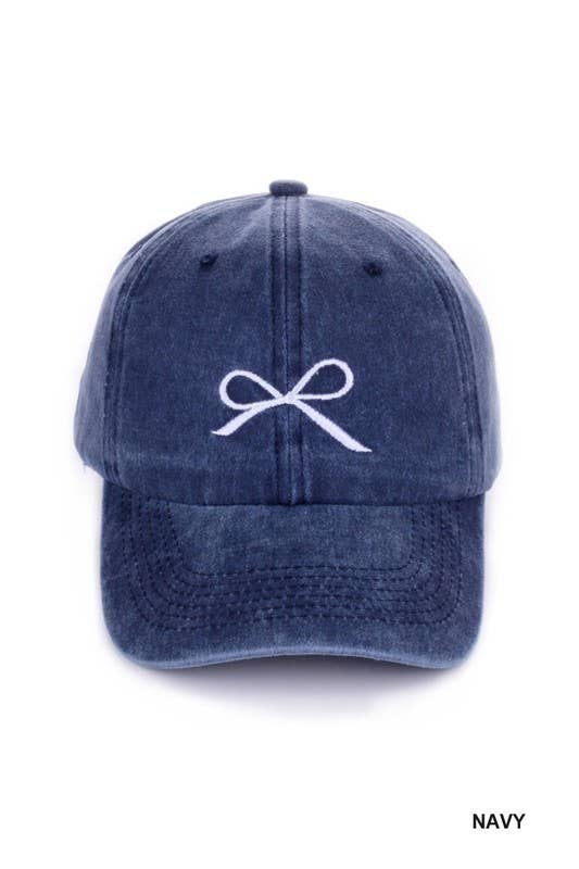 Ribbon Bow Embroidery Washed Hat
