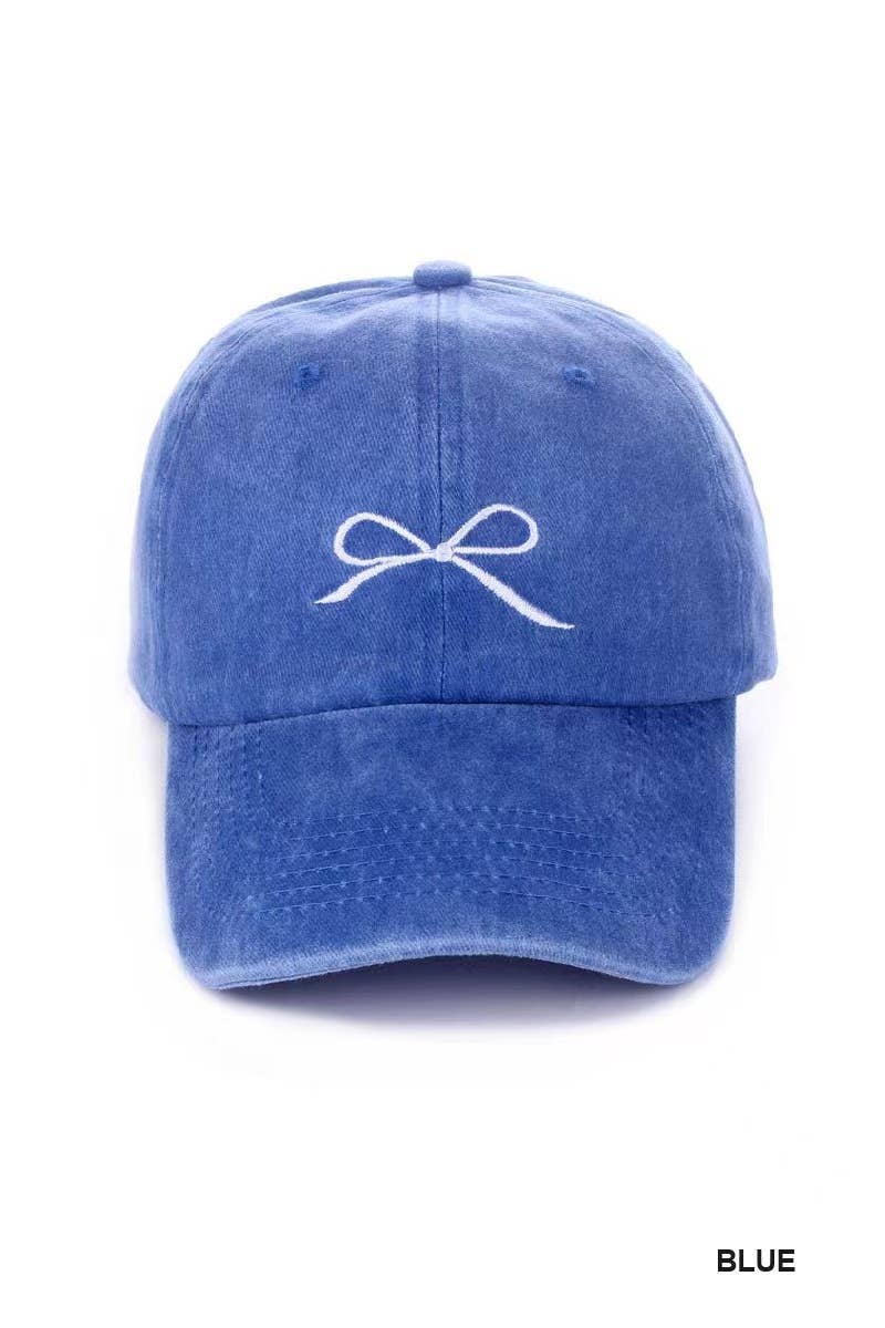 Ribbon Bow Embroidery Washed Hat