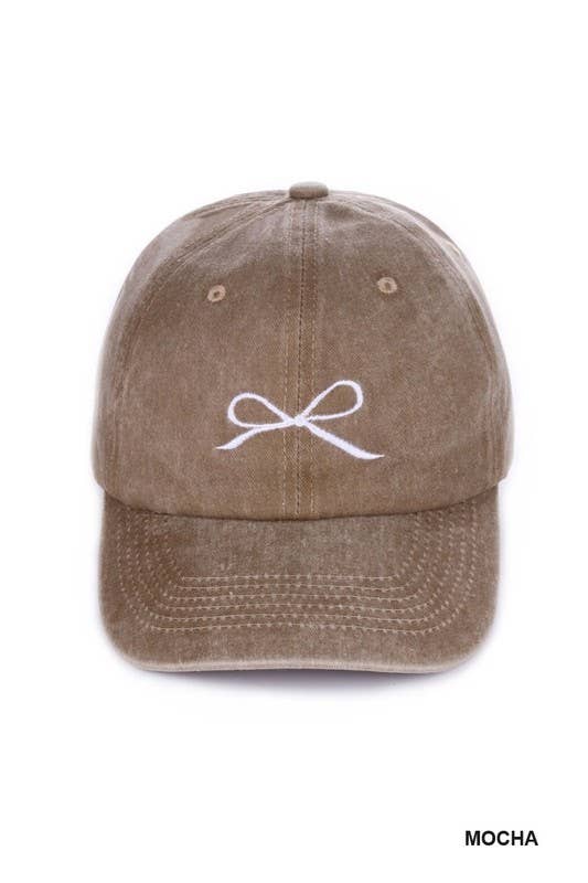 Ribbon Bow Embroidery Washed Hat