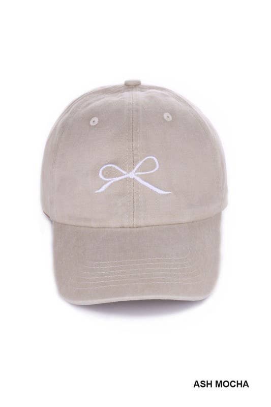 Ribbon Bow Embroidery Washed Hat