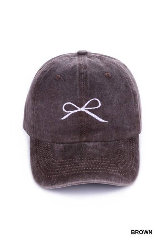 Ribbon Bow Embroidery Washed Hat